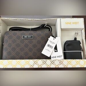 Nine West Minta Mini Brown Logo/Black Handbag & Coin Purse Gift Set